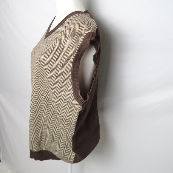 American Classics by Russell Simmons brown tan herringbone knit sweater vest L - Picture 3 of 6